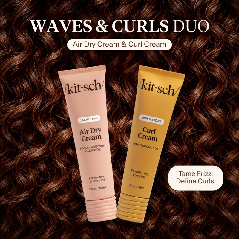 Kitsch Waves & Curls Duo | Air Dry Cream & Curl Cream | Tame Frizz, Define Curls & Hydrate Natural Texture